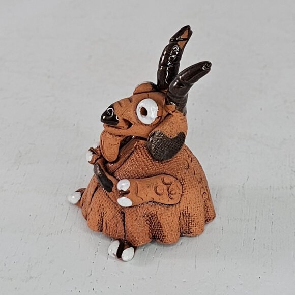 Whimsical Handmade Goat Figurine With Flower Miniature - Picture 4 of 8